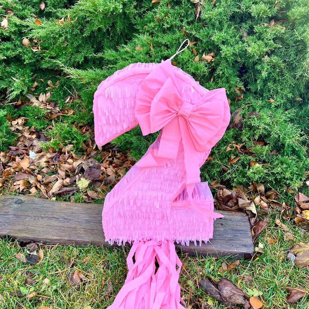 Pink bow number 2 piñata girl party decoration